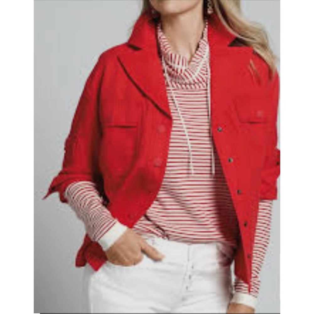 2/$20 Cabi Red Boxy Denim Jean Jacket Small